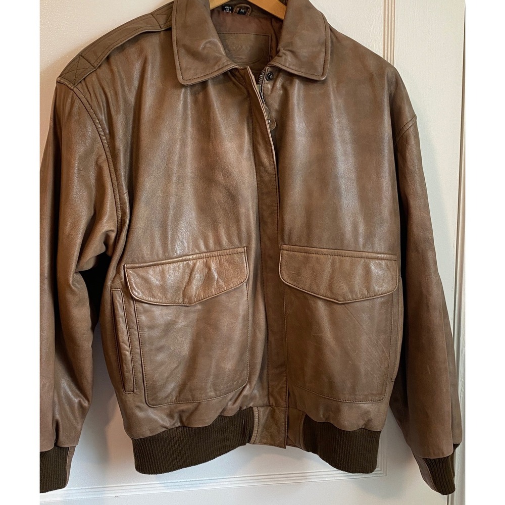Georgetown Leather Design Brown Leather Bomber Jacket Mens Medium Flight Coat